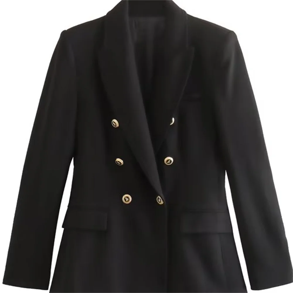 PB & ZA 2023 automne nouveau col multicolore polyvalent haut décontracté Double boutonnage mince Blazer femmes banlieue_voghion.com