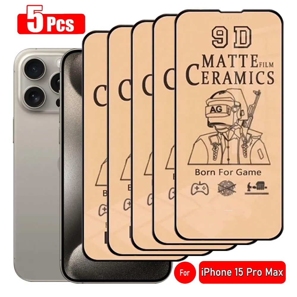 Película de cerámica mate para móvil, Protector de pantalla para iPhone 15, 14, 13, 12, 11 Pro Max, 15, 14, 8, 7, 6 Plus, 13, 12 Mini, XR, X, XS Max, 5 unidades