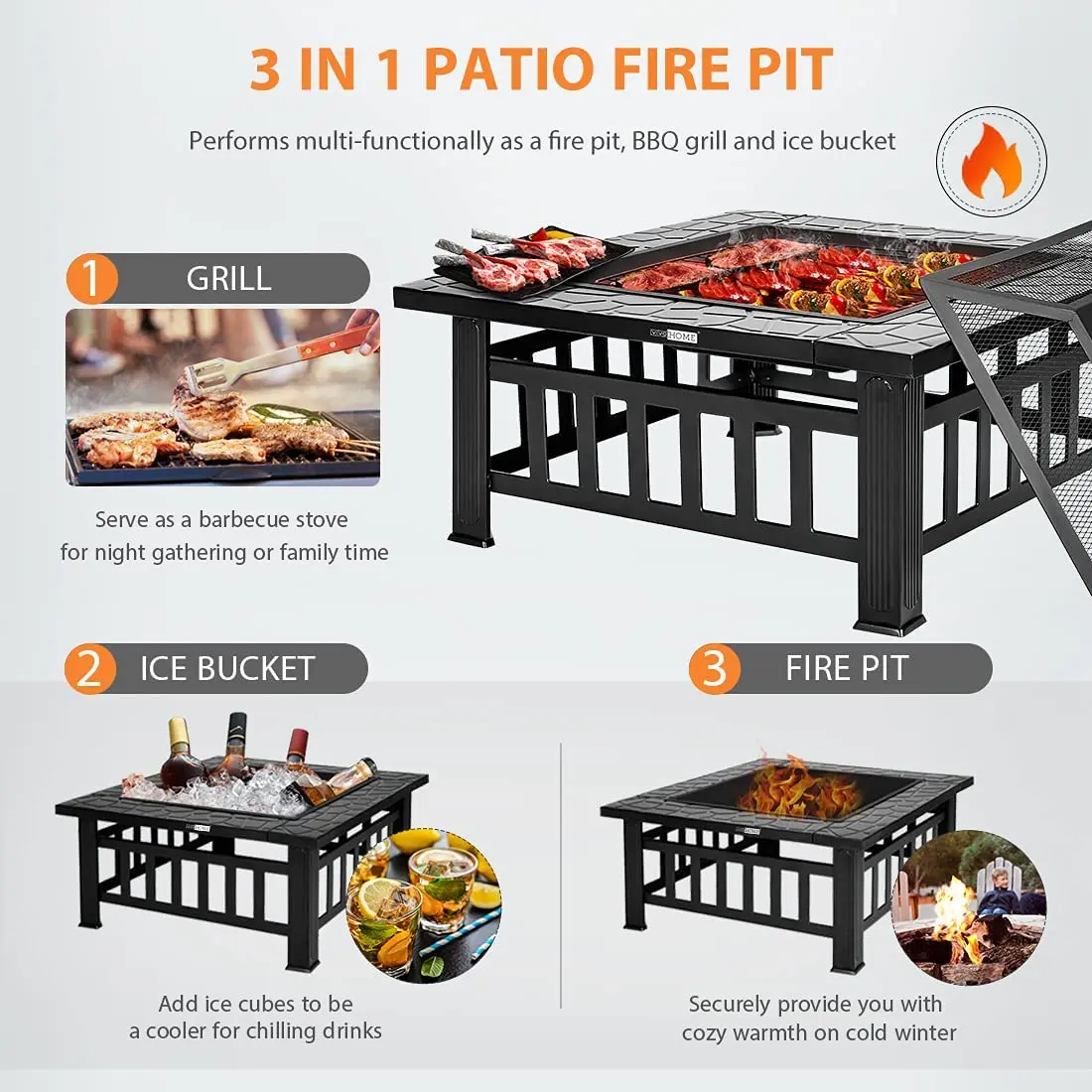 Multifunction Garden Wood Burning Table Fire Pit Outdoor Table with Grills Bbq PLATE OVEN WARM POT STOVE 4
