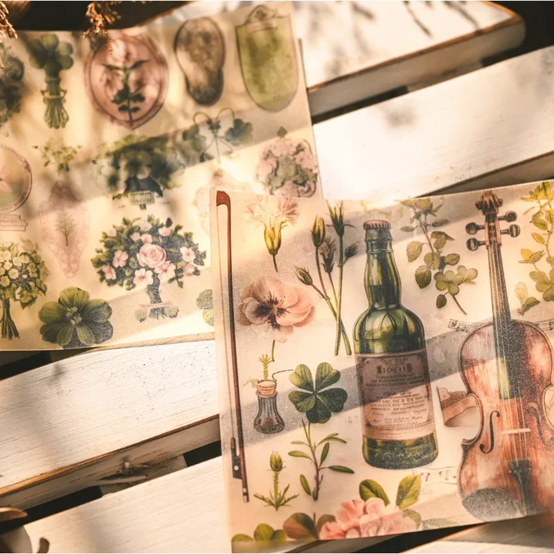 Vintage Butterfly Vellum Stickers Small Background Paper Plant Flower Transparent Stickers Scrapbooking Material 3"X3" 12 Sheet