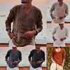 Men's Patchwork T-shirt Men Long Sleeve Fashion Ripped Cotton Tops Latest Summer Casual Linen Pullovers Sexy Mens clothing 2024 5