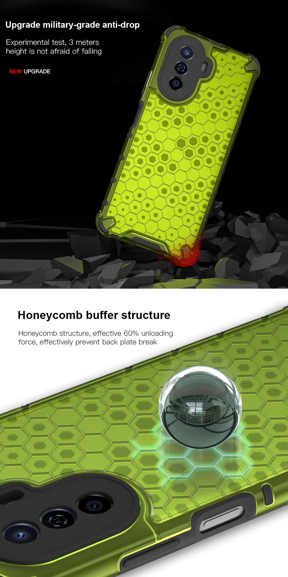 Shockproof Phone Case For Huawei Nova Y70 Transparent Honeycomb_voghion.com