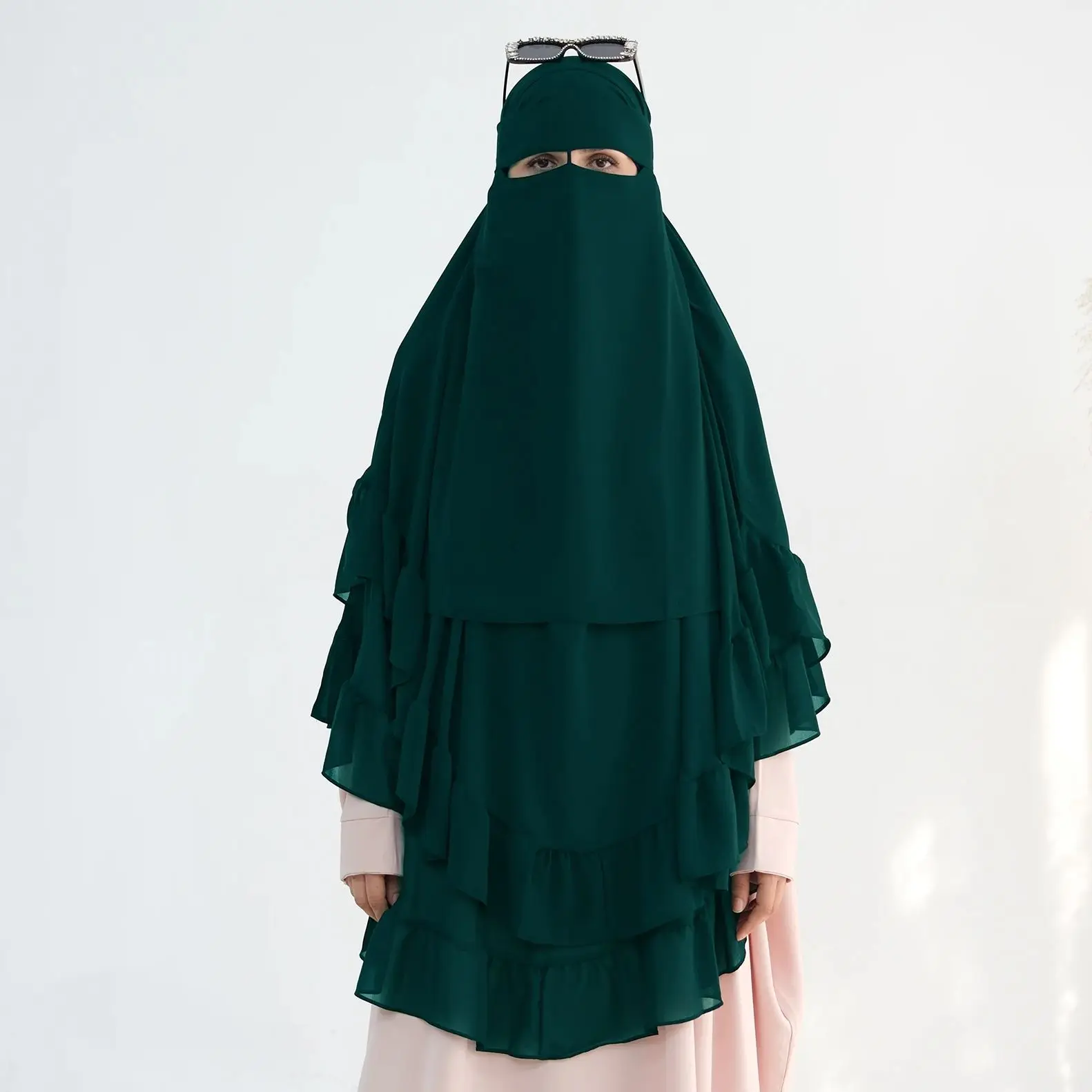 Chiffon Niqab with Nose String Face Cover for Muslim Women Hijabi Niqabi Veil Islamic Prayer Clothing Ramadan muslim headwear,female head wraps