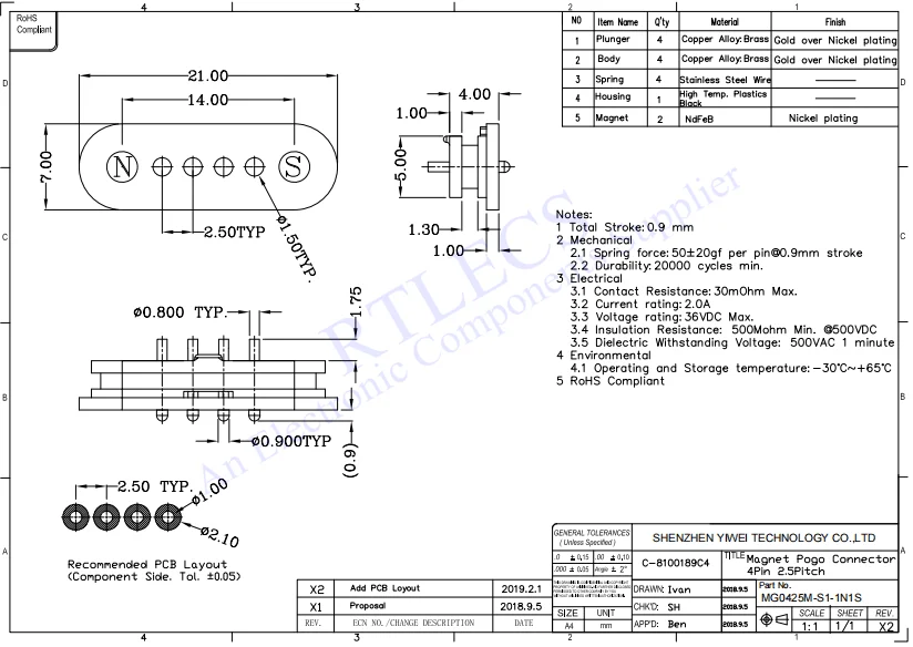 1 Sätze magnetischer Pogo-Pin-Stecker, 4-poliges USB-Kabel, Ladedatenübertragung, Typ A, männlich, Typ C, weiblich, PCB-Magnete, Kontakt – Detail 2