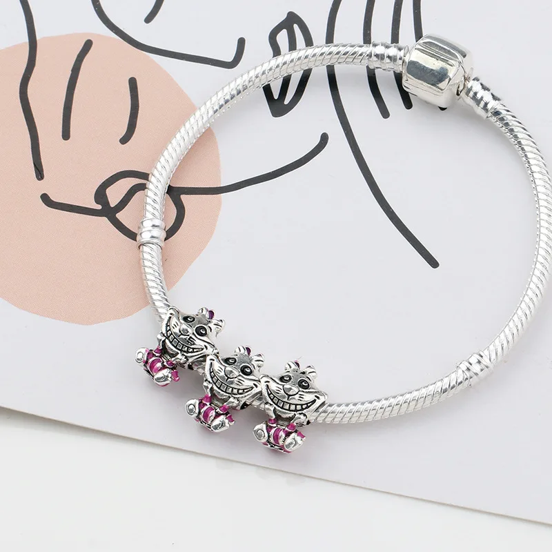 Aoger Disney Cheshire Cat Beads Alice In Wonderland Charm Pendant Fit Pandora Original Bracelet 925 Sterling Silver Jewelry