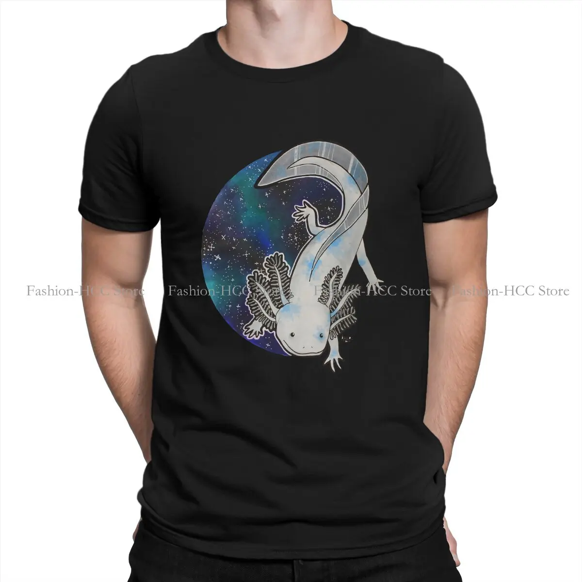 

Galaxy Artwork Hipster Polyester TShirts Axolotl Lover Men Graphic Streetwear T Shirt Round Neck