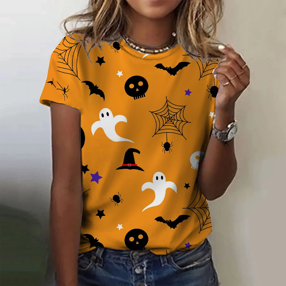 

Halloween Woman T Shirt 3D Jack-O-Lantern Print O-Neck Short Sleeve Tees Luxury Female T-shirts Oversized Y2k Clothing For Girls