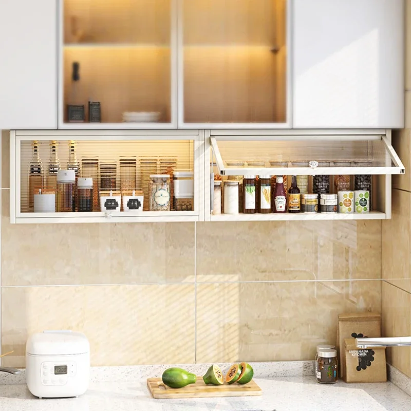 Wall-Mounted Seasoning Cabinet Thicken Carbon Steel Storage Shelves with Flip Door Below Cabinet Kitchen Shelf for Organization 4