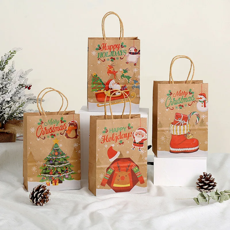

6Pcs Christmas Gift Bags Candy Gift Christmas Decoration Christmas Paper Bags Santa Claus Elk Bell Xmax Packaging for Kids