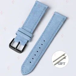 Vintage Suede Cowhide Handmade Watch Band - Gray, Brown, Green Quick Release Bracelet - 20mm (Light Blue - Black)