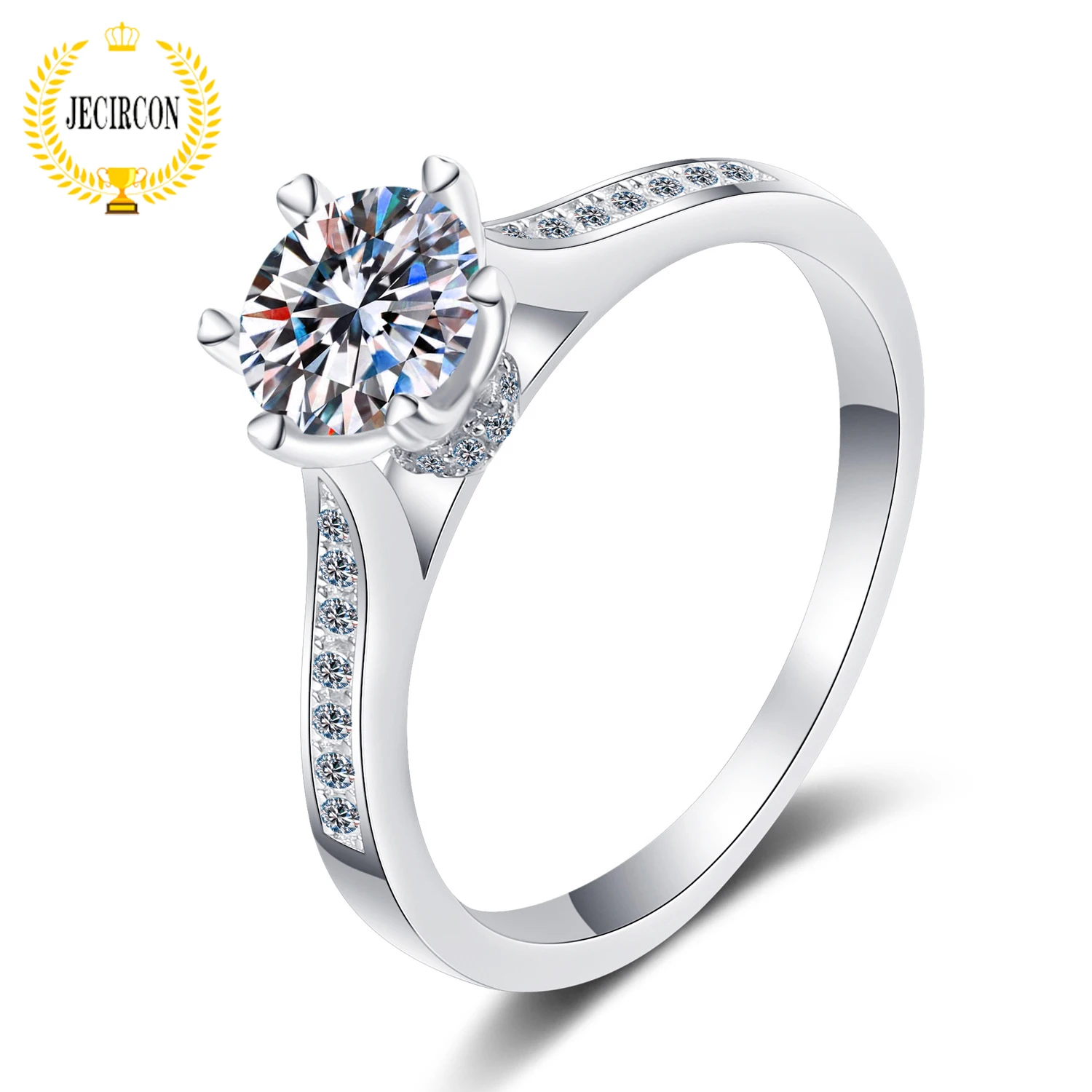 Jecircon Genuine 1 Carato Moissanite Ring Per Le Donne All-Match 6-Claw Diamond Ring 925 Sterling Silver Wedding Band Fine Jewelry