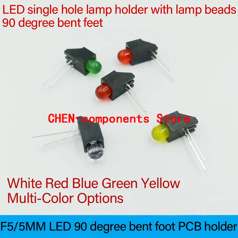50PCS F5/5MM LED 단일 홀 램프 홀더(램프 비드 포함) 90도 구부러진..