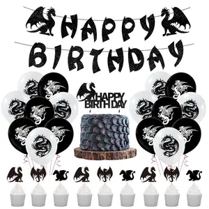 LIANGSS happy birthday cake topper for anime theme black glitter boy girl  party decorations - anime party