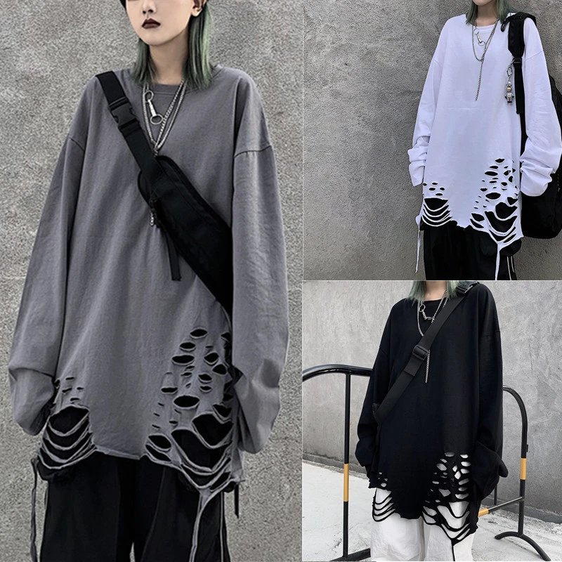 Mall Goth Punk Hole T Shirt Women Men Grunge Top Harajuku Oversized T Shirt Dark Academia Aesthetic Plus Size Emo Clothing Xxxl T Shirts Aliexpress