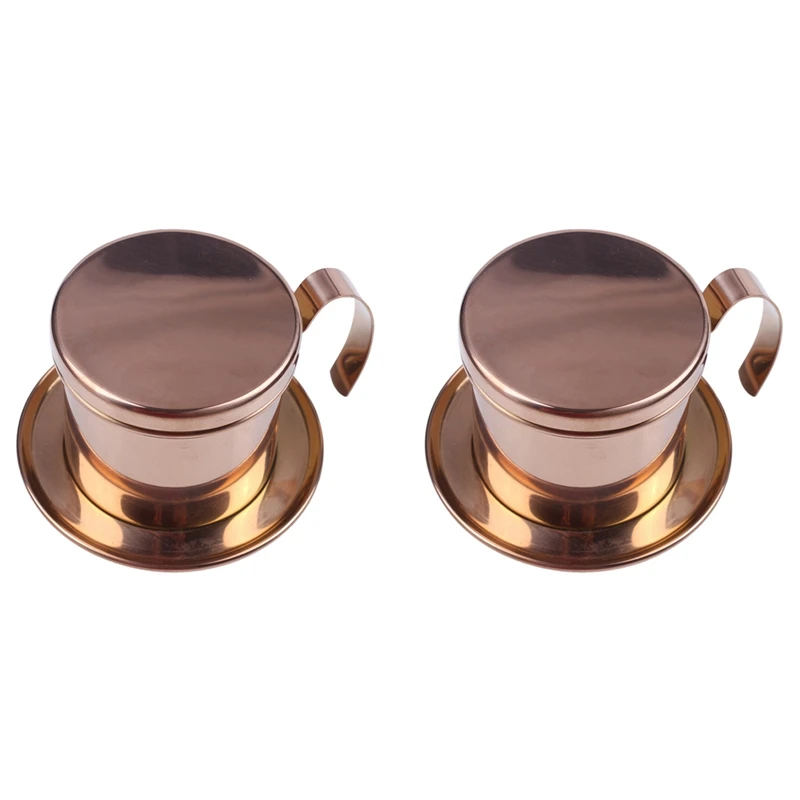 

2X Vietnamese Coffee Filter Single Cup Vietnam Hand Punch Pot Drip Filter Vietnamese Coffee Drip Filter Cup Rose Gold
