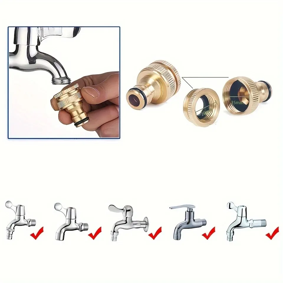 Brass Faucet Tap Connector Mixer Hose Adaptor Quick Connecter 1/2 3/4 Copper Hose Coupling Adapter Garden Watering Fittings Tool