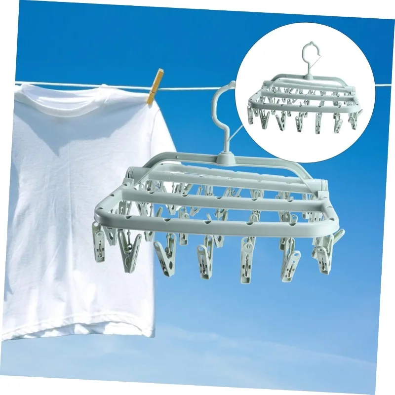 Foldable Drying Rack for Clothes Hanger with 32 ClipsDrip Hanger Plastic Hanging Drying Rack for Clothes  Underwear Socks Clip 2