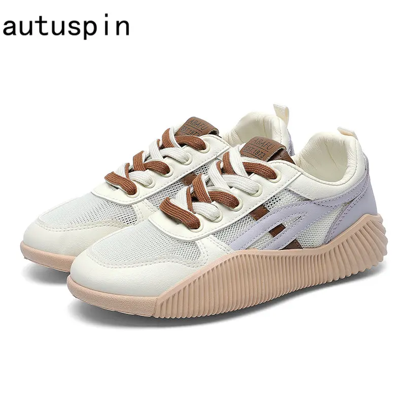 

Autuspin Women Basic Vulcanize Shoes Fashion Breathable Comfy Air Mesh Sport Sneakers Ladies Students Casual Flat Sneaker Summer