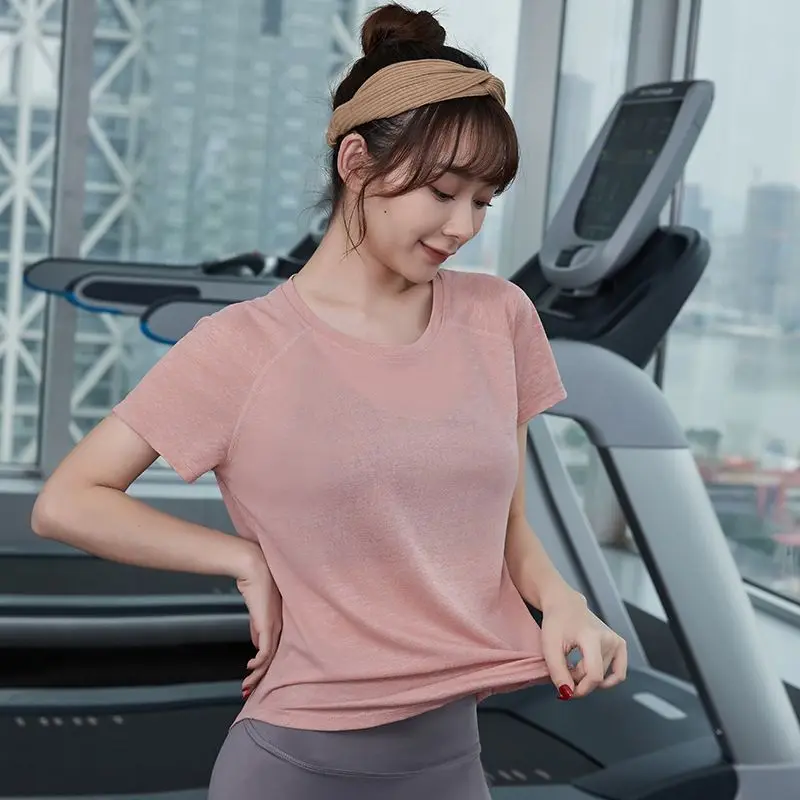 여성용 스포츠 상의, 고급 피트니스 상의, 슬림 요가 스피도, 통기성 루즈 반팔 체육관