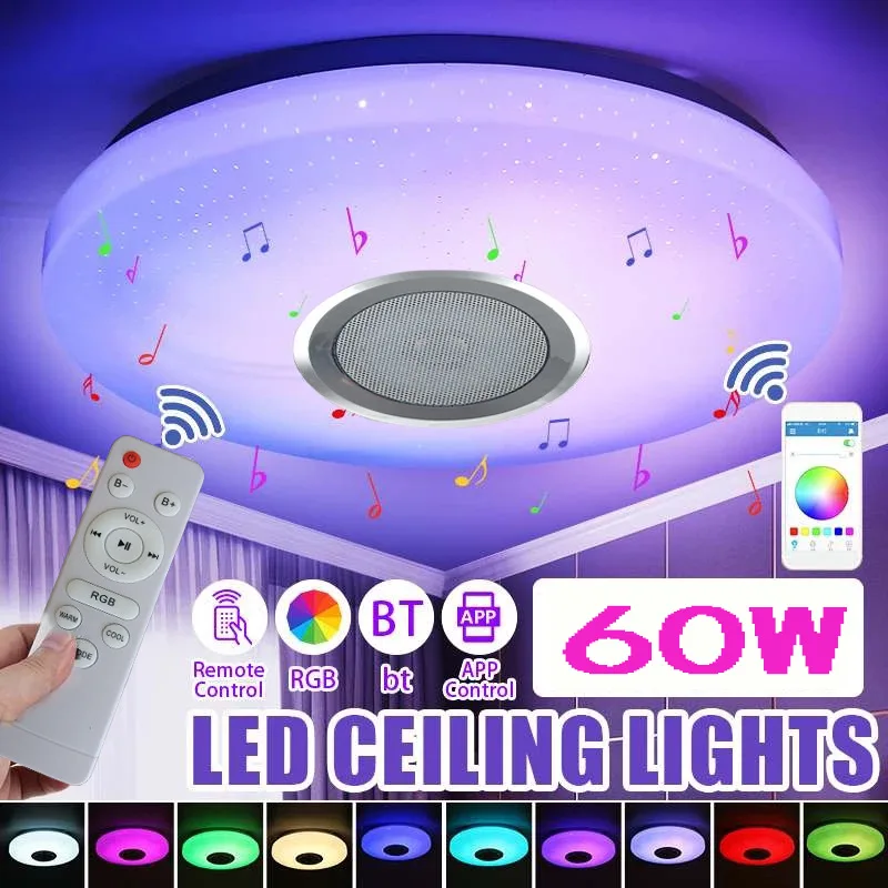 Bluetoothリモコン付きインテリジェントLEDシーリングライト,60w星型ライト,rgb,リビングルーム,キッチン,照明器具用のリモコン付き