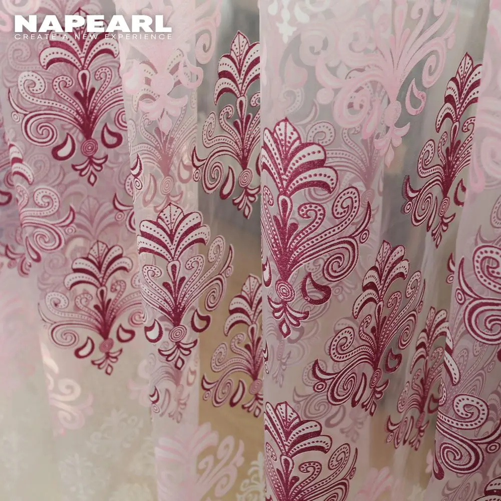 Window Curtains European Style Luxury Window Curtain Printed Tulle Fabric For Living Room Kitchen