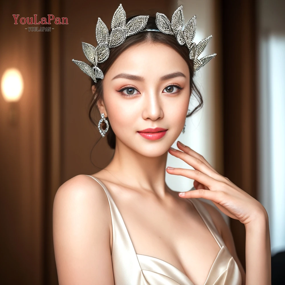 

TOPQUEEN Crystal Leaves Crown Tiara Headband Bridal Wedding Jewelry Hair Accessories Handmade Woman Rhinestone Headwear HP615