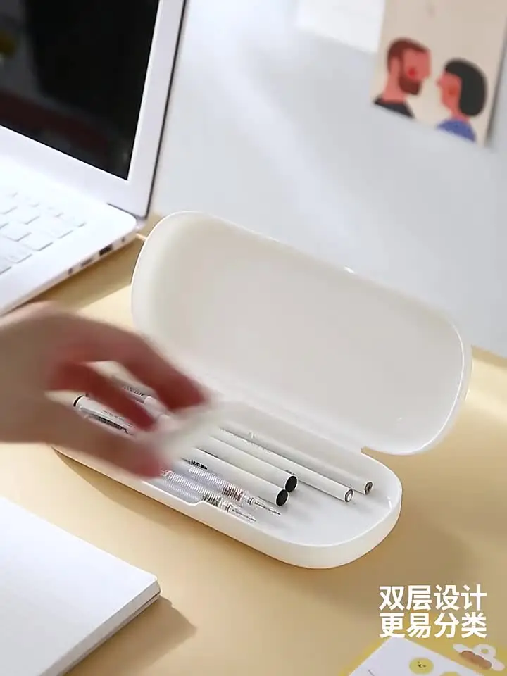 Astuccio per matite di grande capacità, astuccio per penne a doppio strato, astuccio per penne per scuola, ufficio, tinta unita, doppio strato per la scuola, Nero