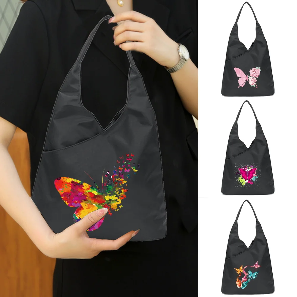 Butterfly Print Handbag Foldable Shopping Bags Portable Harajuku Fashion Pockets Pack Tear-Resistant Reusable Tote Bag Eco-Bags handbag foldable shoulder bags portable fashion constellation printing pockets tear resistant tote bag eco reusable storage pack