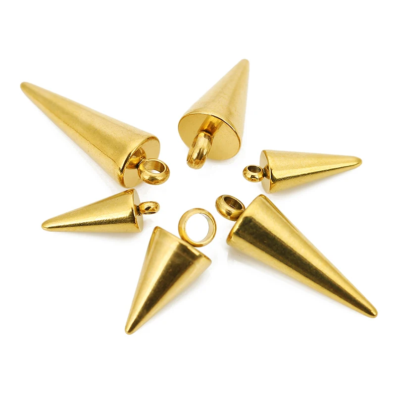 10PCS Stainless Steel Cone Bullet Charms Pendants Retro Spike Beads for Women Man Hoop Earring Jewelry Making