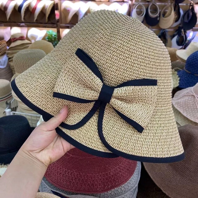 Womens Summer Shade Breathable Sun Hats for Women Foldable Bow Big Brim  Straw Hats Outdoor Travel Beach Sunscreen Cap Bucket Cap - AliExpress