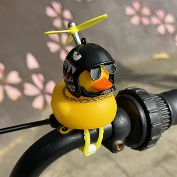 Cute Rubber Duck Bike Bell with Propeller Helmet, Fun Bicycle Handlebar Decor for Summer Cycling, Scooter & Outdoor Riding 1