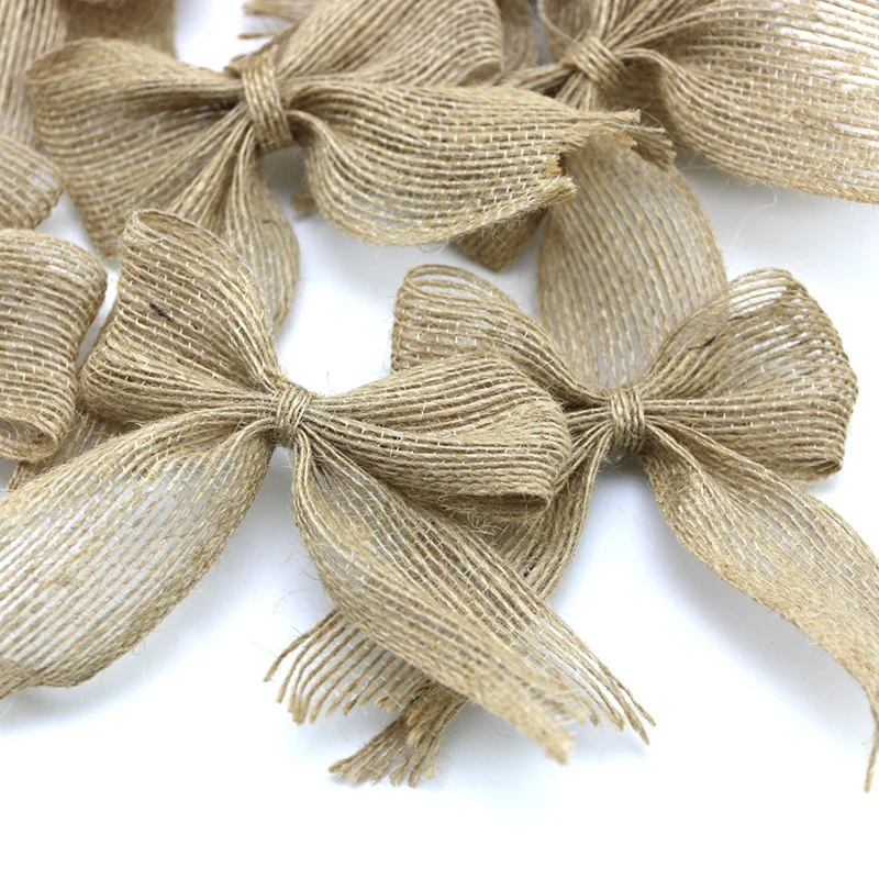 (10 Pcs/pack) 8*9cm Natural Linen Linen Bow Tie Bag Decoration Gift Box Packaging Hat Clothing Decorations AccessoriesHandmade