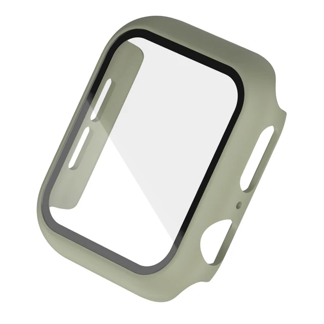 Hard PC Case for Apple Watch Series 45mm 41mm 44mm 40mm 42mm 38mm Tempered Protective Cover for Iwatch Serie 7 6 5 4 3 2 1 SE Khaki