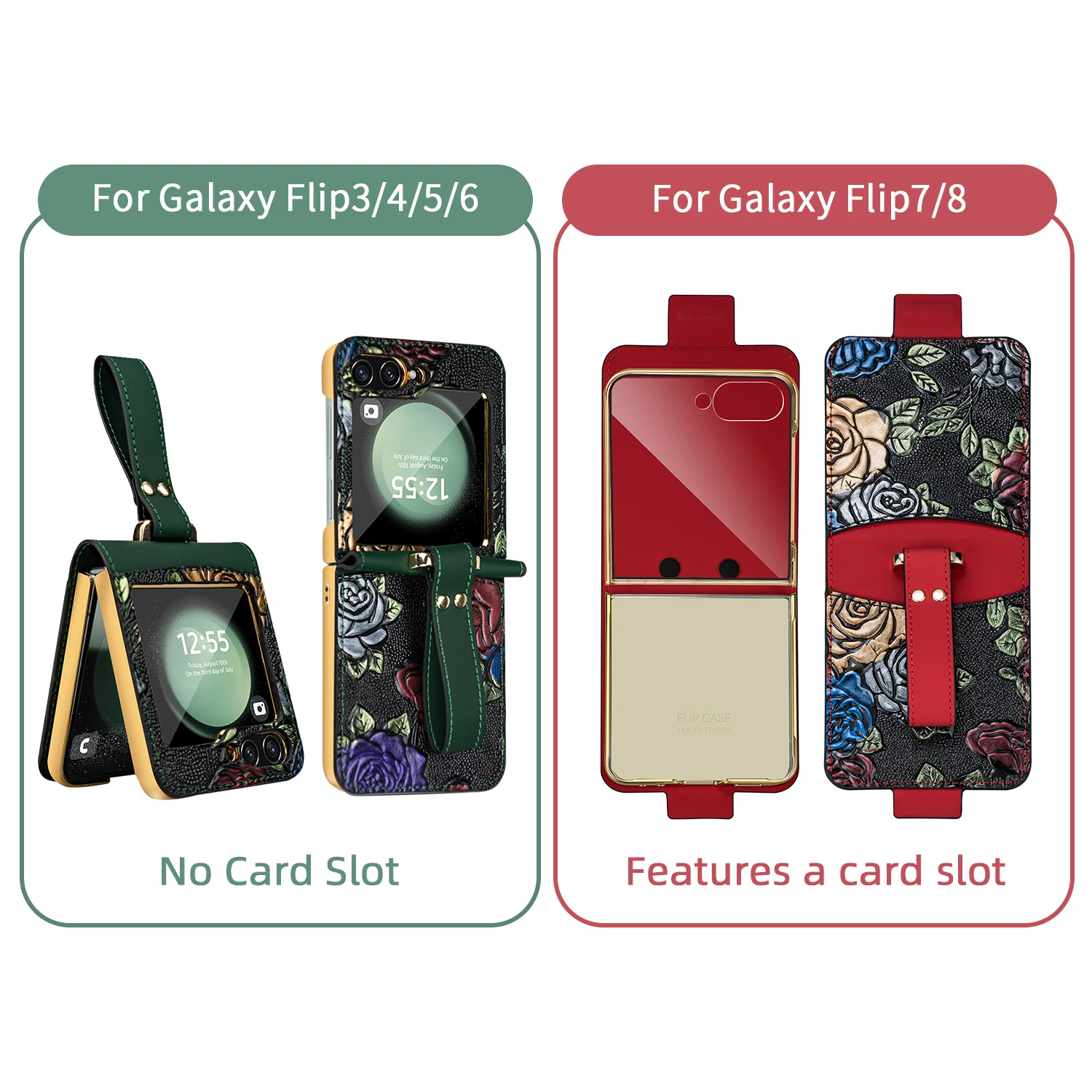 VIETAO Stylish PU Leather Phone Case with Card Slots & Wrist Strap - 3D Relief Design