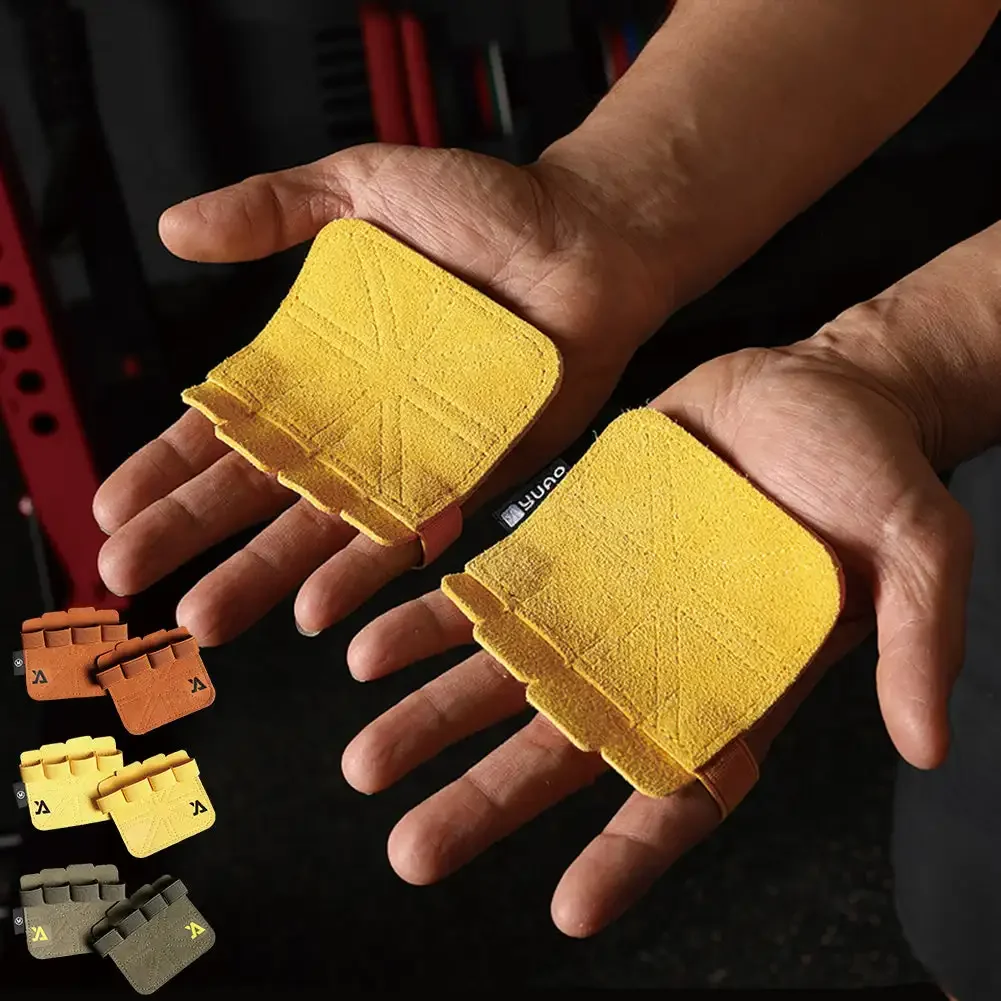 1Pair Cowhide Leather Weight Lifting Training Gloves Fitness Sports Gymnastics Grips Pull Ups Workout Anti-Slip Palm Pad