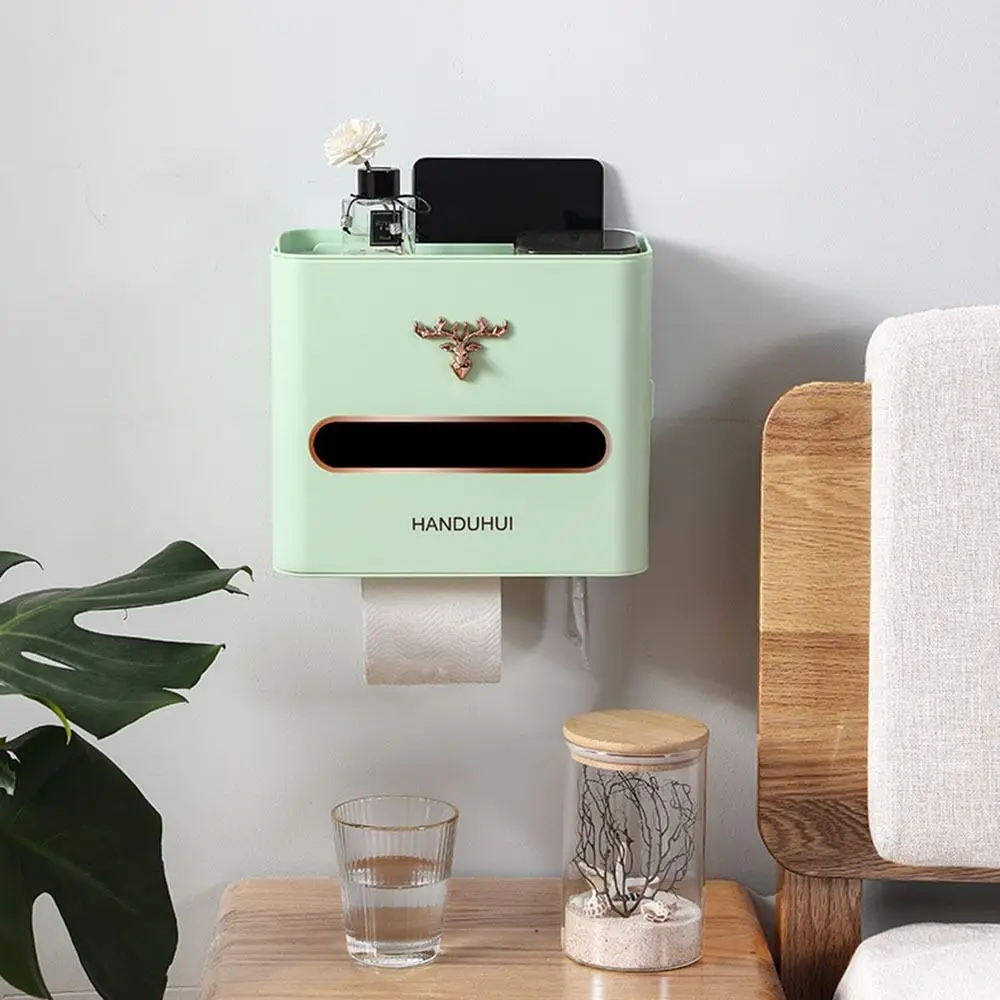 With Compartments Toilet Paper Holder Punch-free Wall Mounted Tissue Storage Box Waterproof Plastic Bathroom Storage Rack