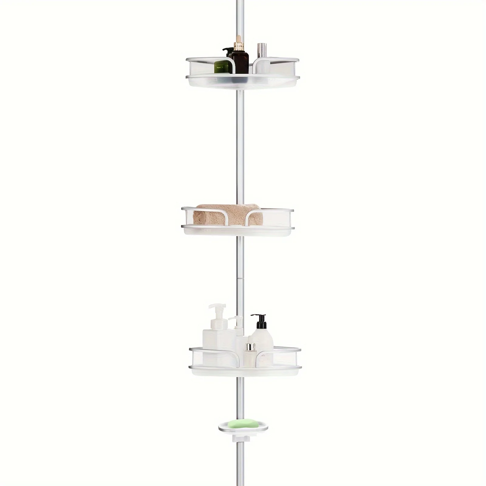 

1PC 4-Tier Tension Corner Shower Caddy, Aluminum Pole Adjustable Bathroom Shelves, Bathroom Shampoo Shower Gel Holder Rack, Bath