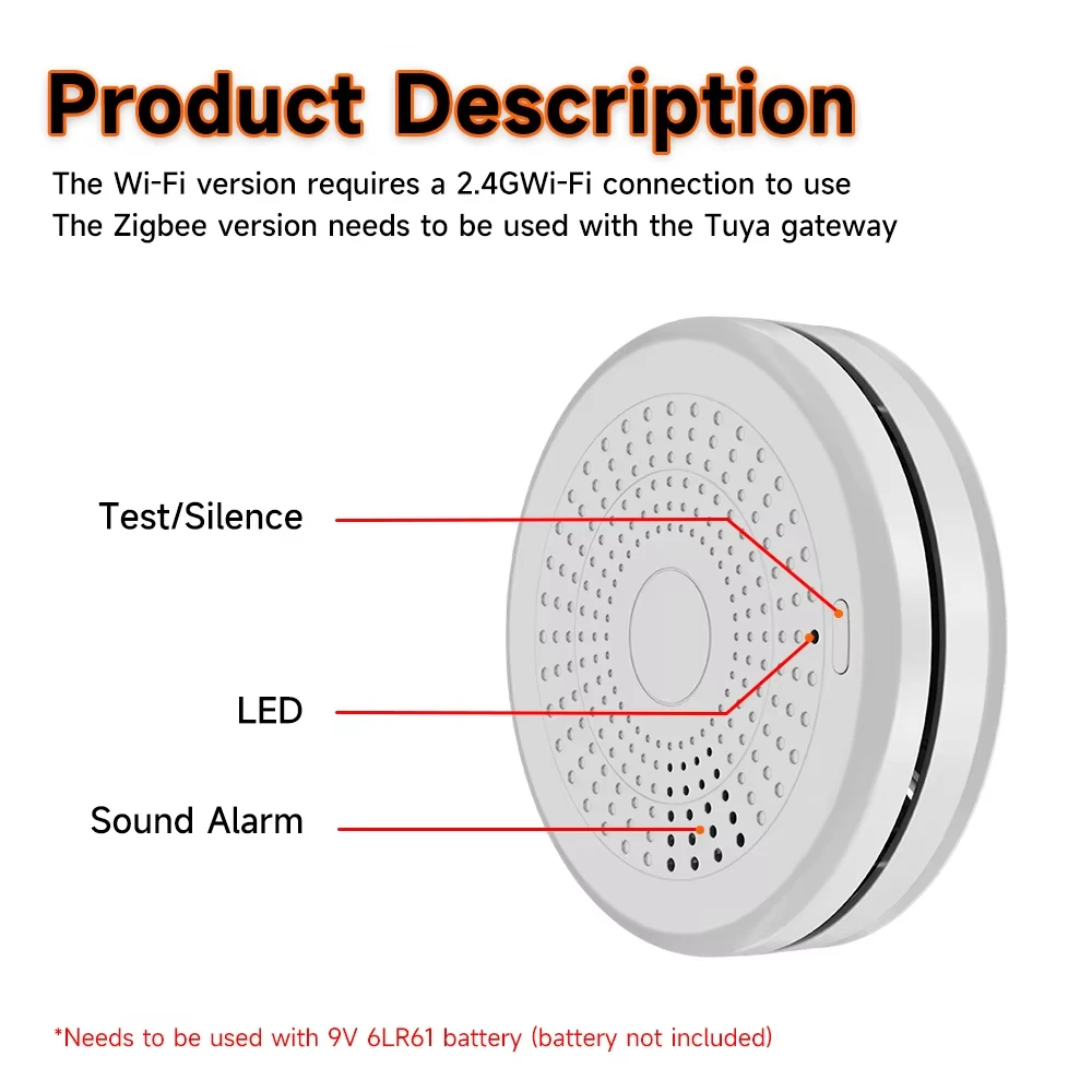 Tuya 2 in 1 Version Smoke Fire Sound Alarm Sensor Smoke Detector smoke detector & Carbon Monoxide Co Gas Detector With Smart Life WiFi Function