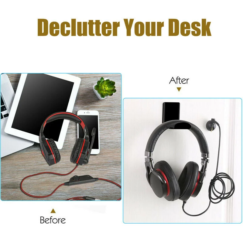 Auto-adesivo montado Headphone Hanger, Headset Holder, PC Monitor Display, fone de ouvido gancho Rack, Headphones Acessórios