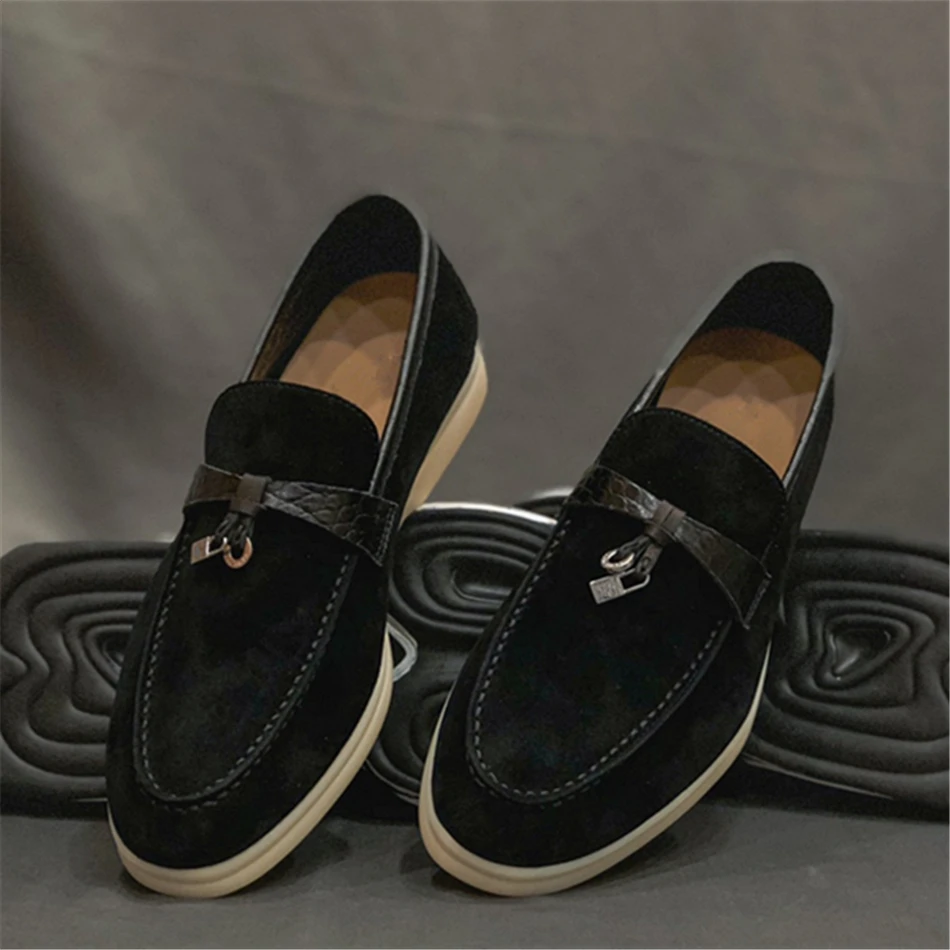 

LP Summer Charms Walk Loafers In Suede And Crocodile Details Water-Repellent Rubber Soles Luxury High Grade Shoes For Women