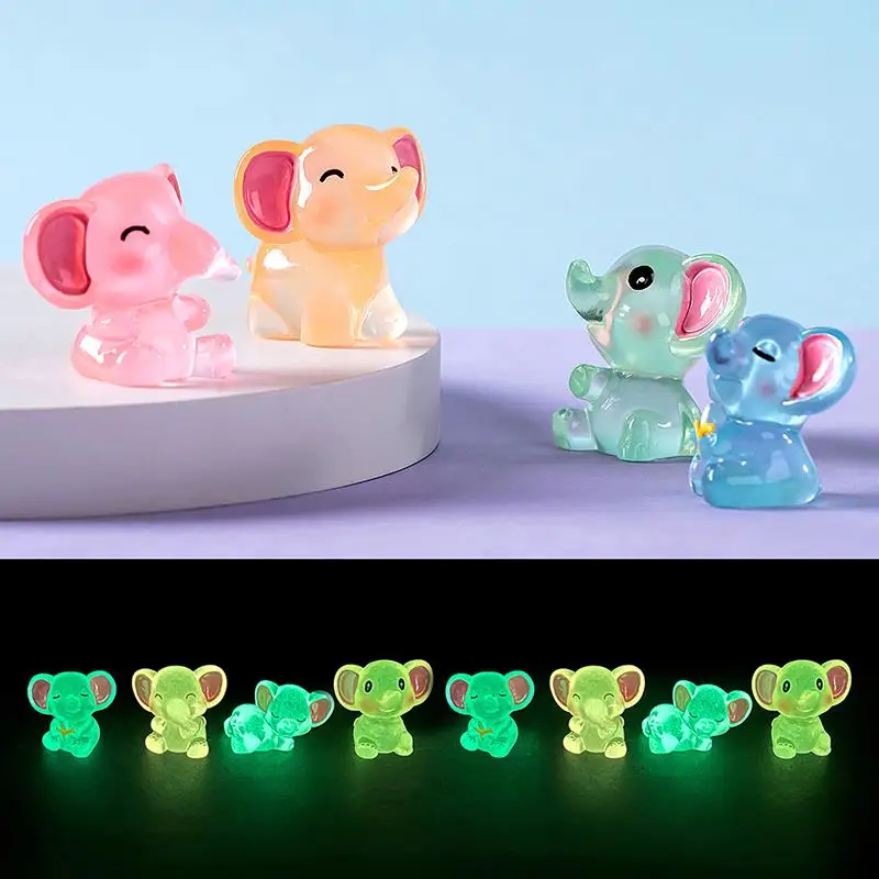 10Pcs Luminous Elephant Figures Fairy Garden Micro Landscape Ornament Glowing In Dark Miniature Flower Potted Decor
