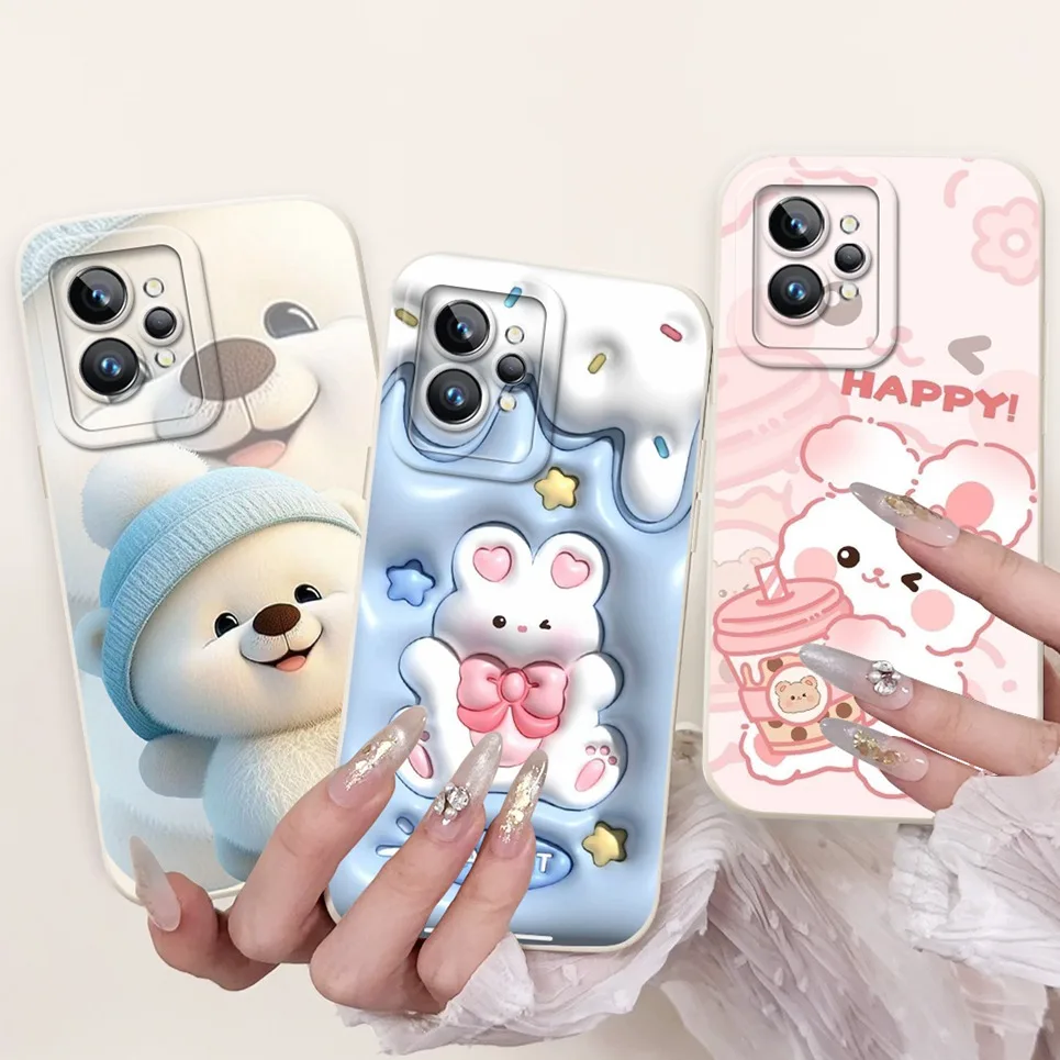 Cartoon Case For Realme GT2 Pro RMX3301 /  Realme GT Neo2 GT 2 Bumper Soft Liquid Silicone Back Cover Flower Luxury Phone Shell 2