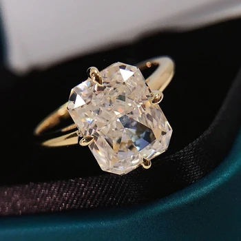 Super Flashing 4CT Radian Cut Moissanite Ring Solid S925 Silver Plated 18K Gold Women's Jewelry Gift 3