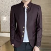 2023 Spring New Men's Fashion Button Decorative Blazer Coat Chinese Style Slim Fit Stand Collar Solid Color Suit Jacket 2