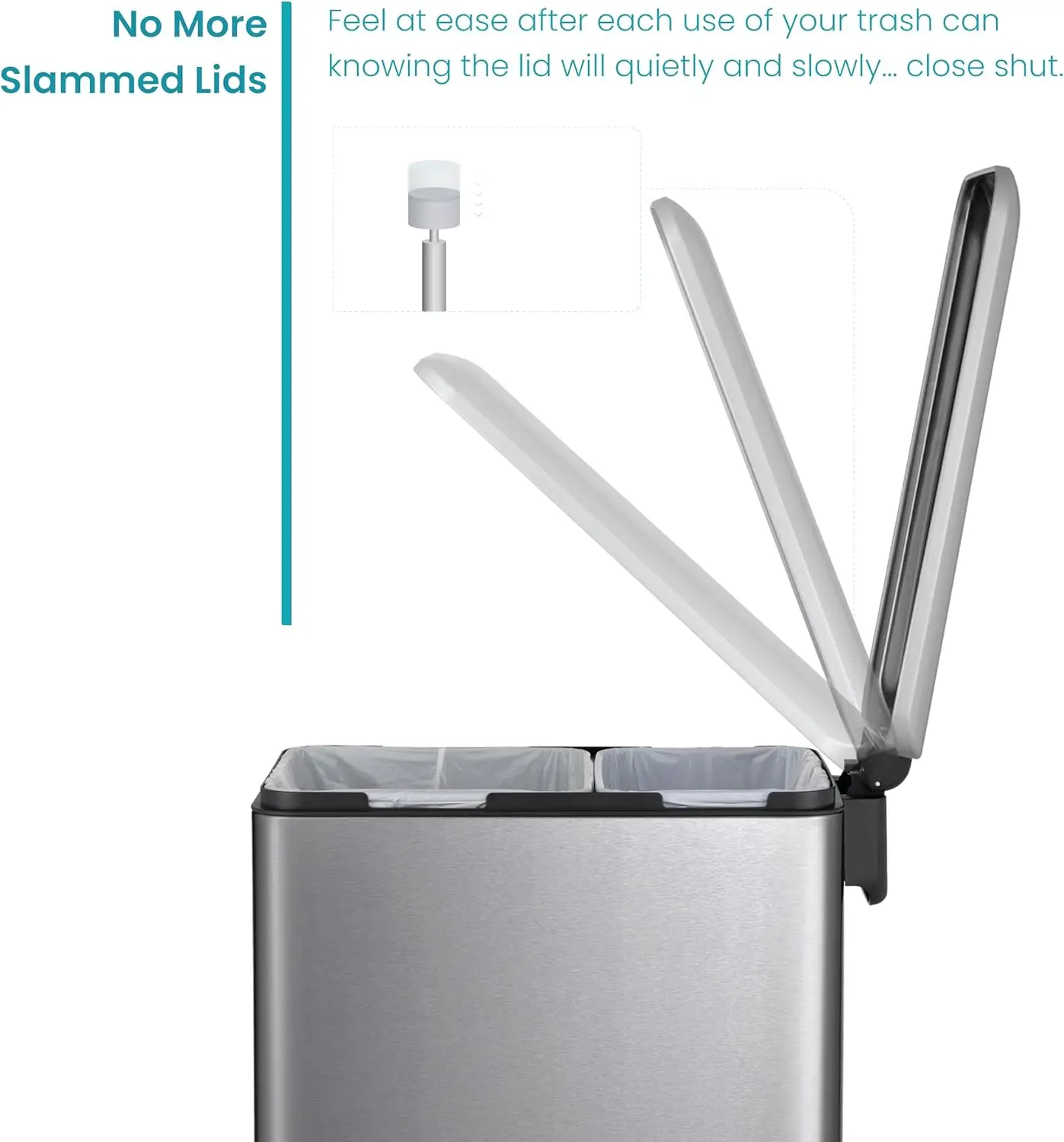 13 Gallon Kitchen Trash Can with Dual Compartments for Recycling, Stainless Steel, Silver, 50 Liters Total, Gen 2