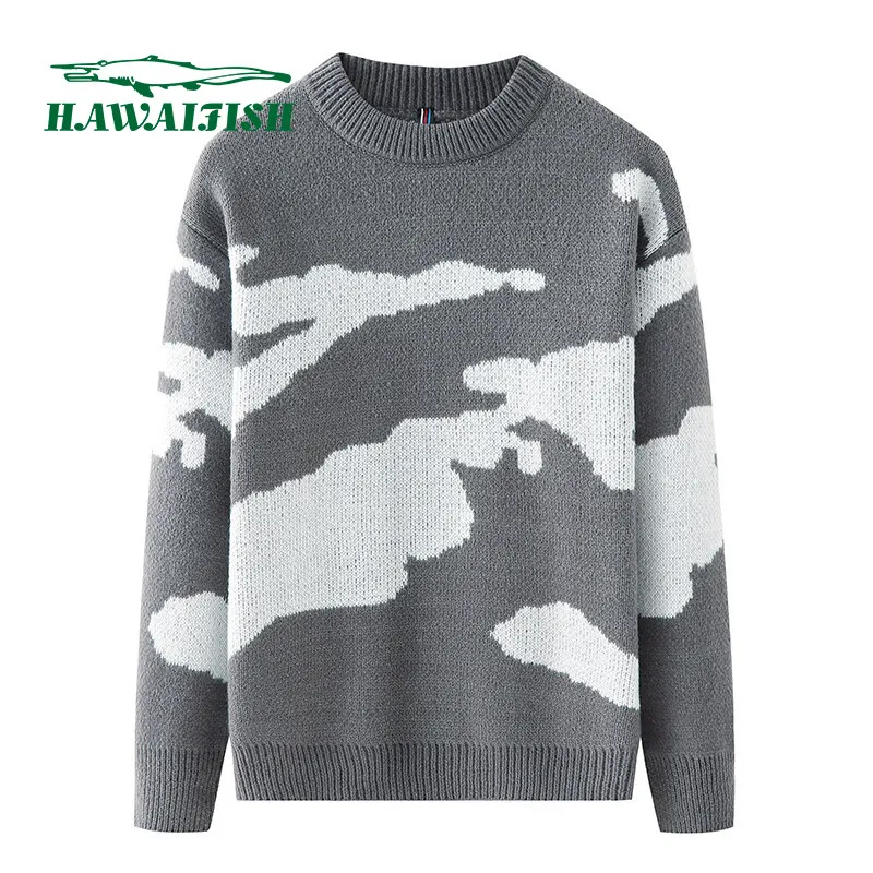 

HAWAIFISH New Fashion Vintage Pullover Long Sleeve Streetwear Harajuku Patchwork Sweater Autumn Winter Men Round Neck Sweater