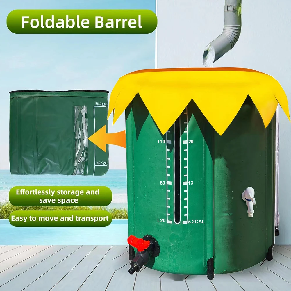 200L Rainwater Storage Tank Sturdy Design Rainwater Collection Barrel Portable Rainwater Collection Container with Spigot & Over