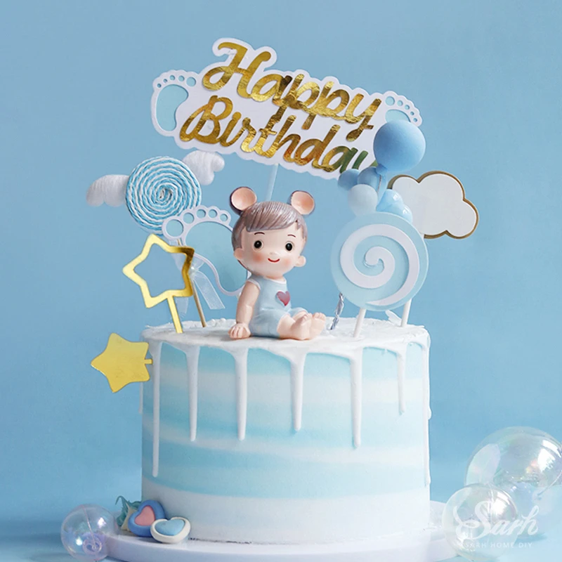 

Boy Happy Birthday Party Prince Cake Topper Decoration Colorful Balloon Windmill Paper Card Baby Shower Wedding Baking Supplies