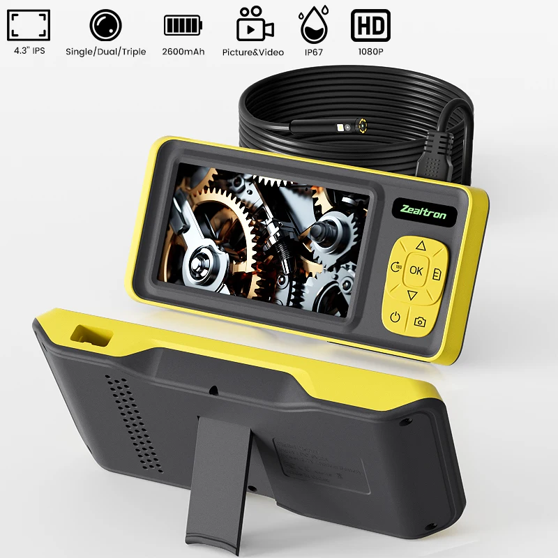 1-15m 4.3'' IPS 산업용 내시경 3.9mm/5.5mm/8mm 1080P 카메라 분리형 디자인 자동 초점 8mm 1920P 리지드 케이블 2600mAh