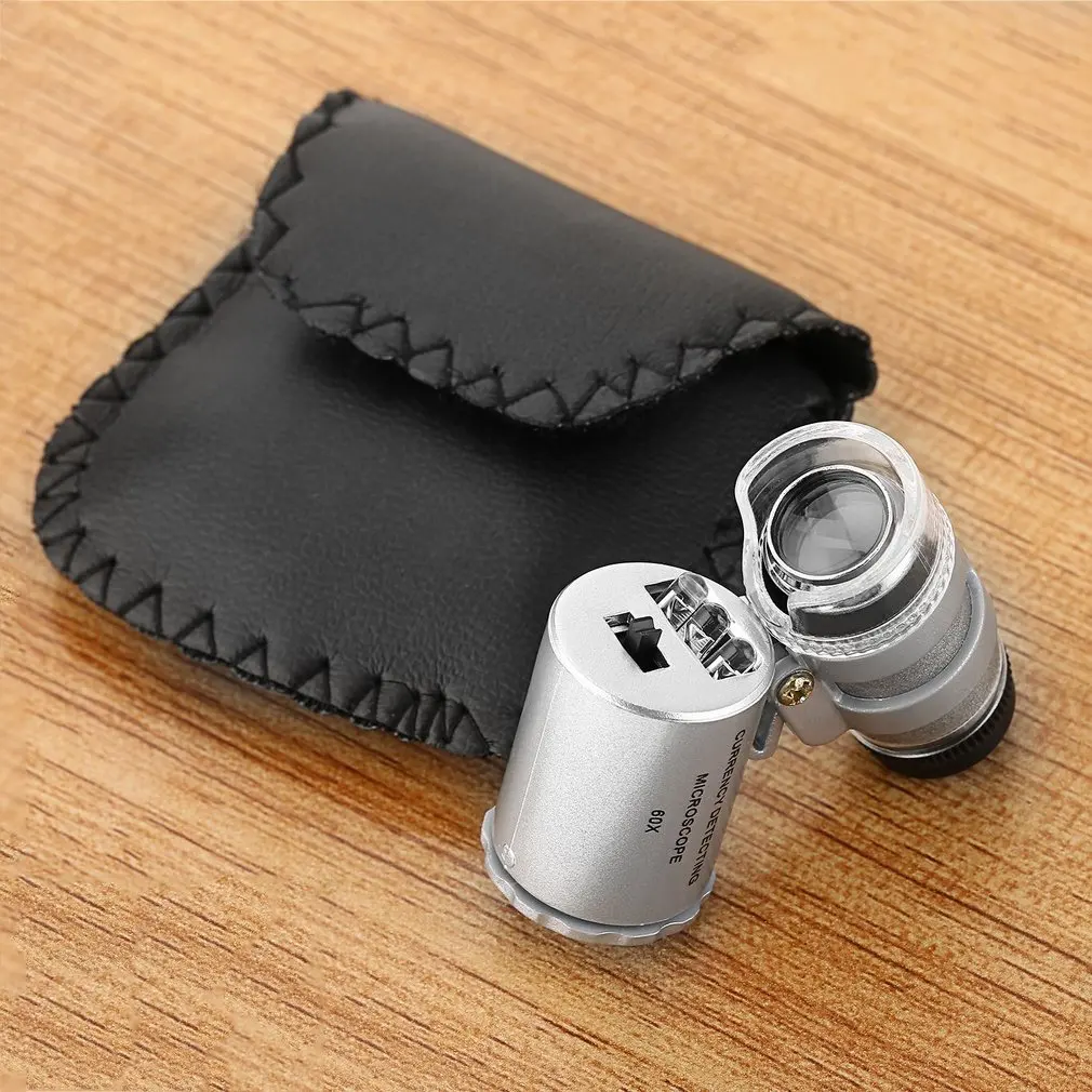 60X Power Mini Portable Handheld Money Tester Currency Detecting Microscope Magnifier Loupe Glass LED Light UV Microscope